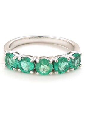 Round Emerald 14K (18K Custom) Gold Half Eternity Band Ring